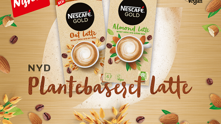 Nu kommer en verdensnyhed til Danmark: NESCAFÉ GOLD med plantebaseret mælk. Det er den første instant kaffe, som har det.  