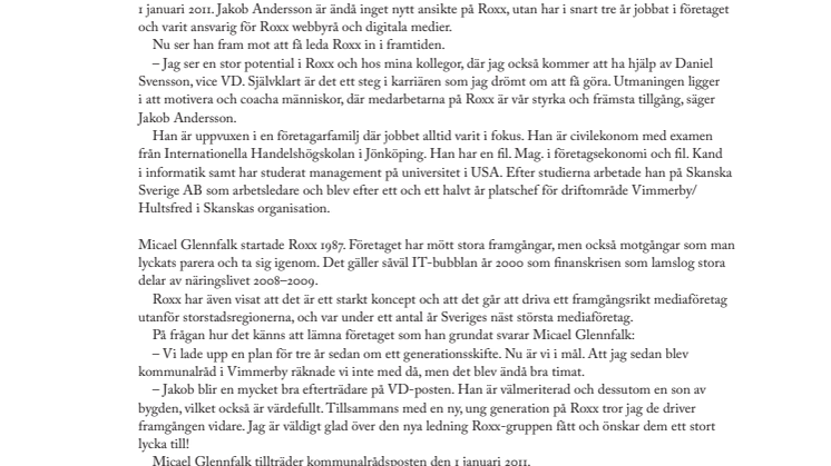 Generationsskifte i Roxx ledning