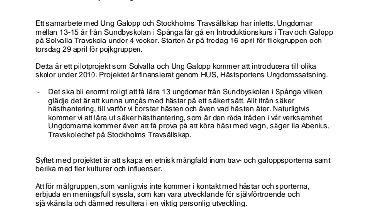 Solvalla satsar på mångfald i travskolan