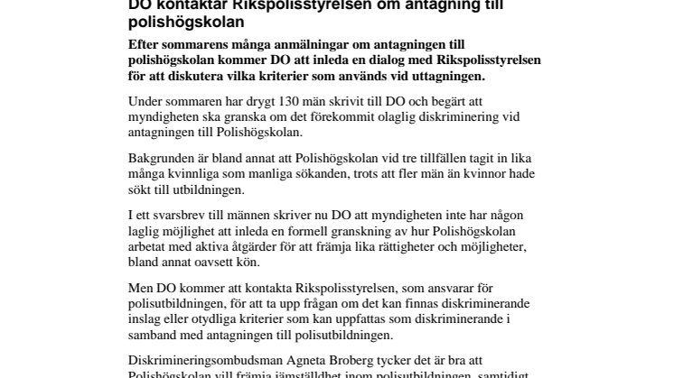 DO kontaktar Rikspolisstyrelsen om antagning till Polishögskolan