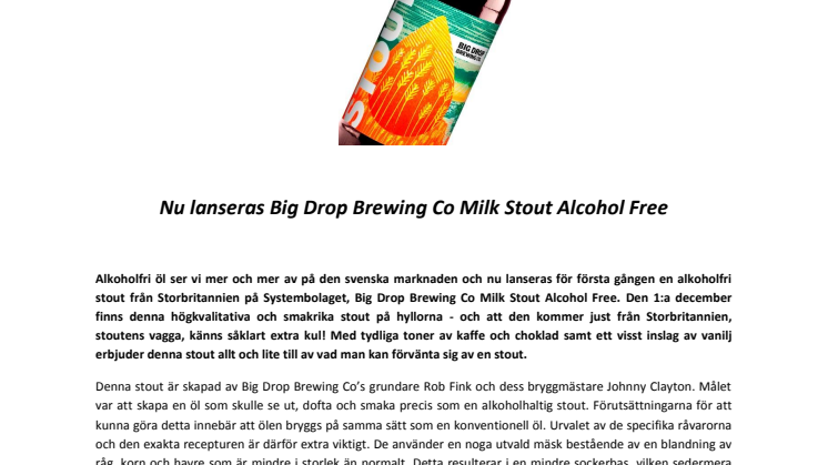 Sverigepremiär för alkoholfri stout på Systembolaget!