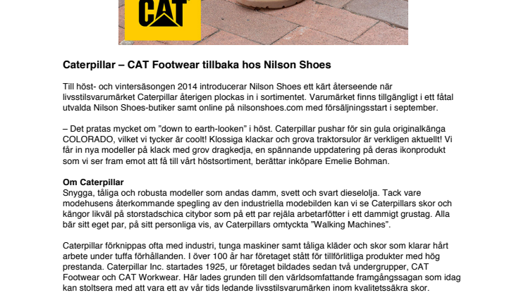 Caterpillar – CAT Footwear tillbaka på Nilson Shoes