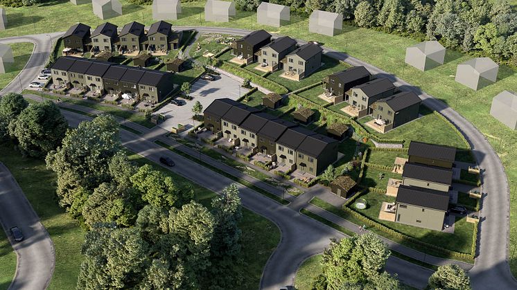 Översikt över Brf skogspromenaden, där OBOS bygger 25 nya bostäder. 