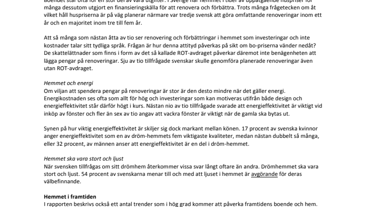 Sammanfattning av Elitfönsters Rapport: Big Dreams – Small Spaces. A window on the quest for the dream home  