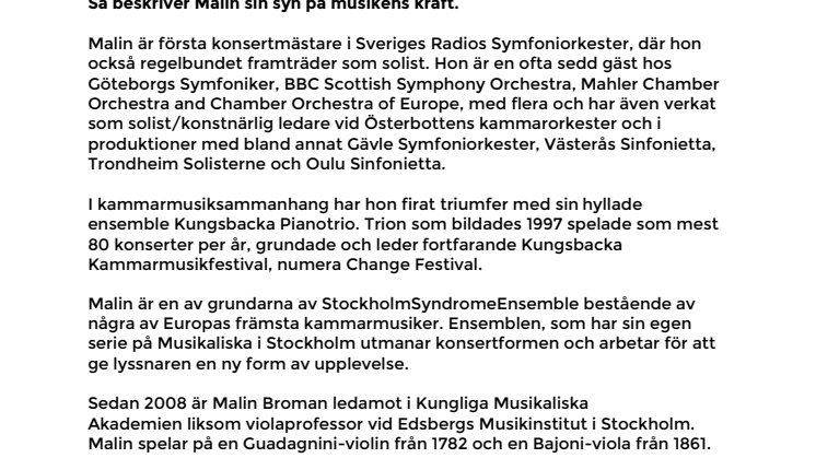 Musica Vitaes nya konstnärliga ledare Malin Broman välkomnas!