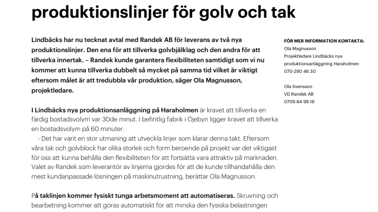 Lindbäcks investerar 23 mkr i produktionslinjer för golv och tak
