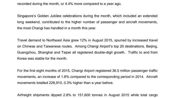 Operating Indicators for August 2015