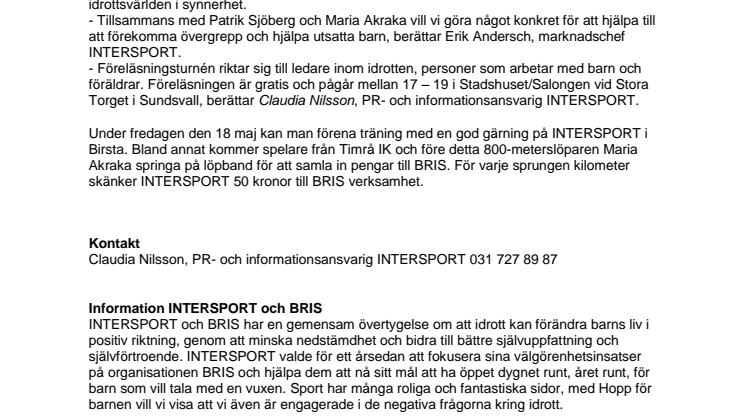 Hopp för barnen i Sundsvall - Patrik Sjöberg, Maria Akraka, INTERSPORT och BRIS samarbetar för barnen