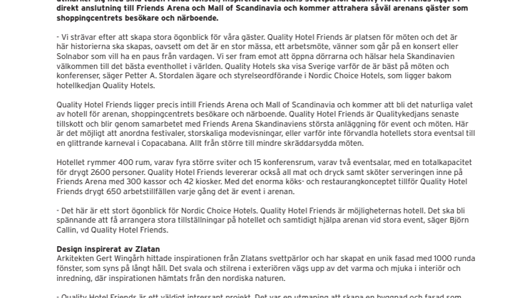 Quality Hotels öppnar Sveriges största eventhotell i Stockholm