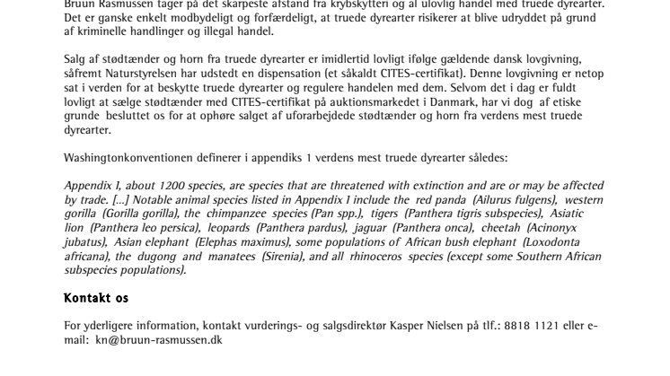 ​Bruun Rasmussen stopper salg af stødtænder og horn fra truede dyrearter