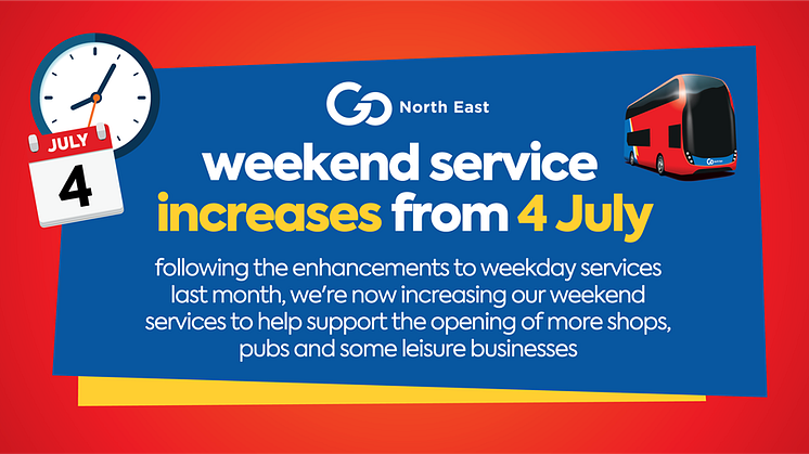 Weekend service increases from Saturday 4 July