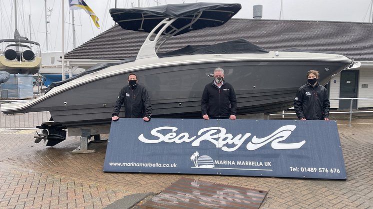 Boats.co.uk has been appointed by Marina Marbella UK as the East Coast dealer for the Sea Ray range. From left to right: Ross Dixon, James Barke, Jose Sundberg