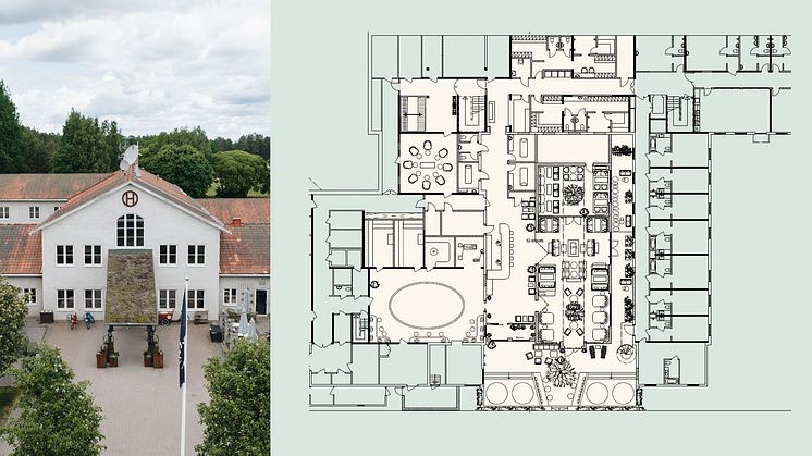 Högbo Brukshotell entré & spa-ritning av Spik Stuidos