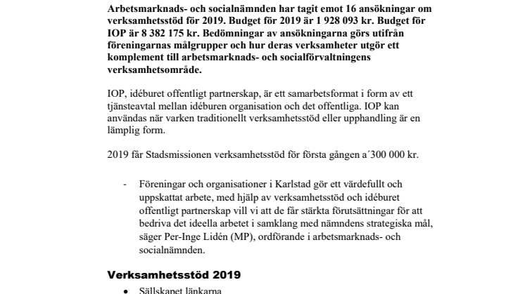 Verksamhetsstöd och IOP till föreningar med särskild social inriktning 2019