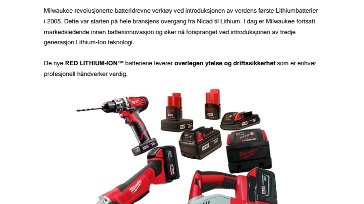 Milwaukee RED LITHIUM-ION™ tar batteriteknologien til neste nivå!