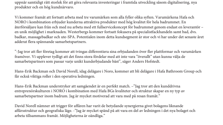 Hafa Bathroom Group AB går samman med NORO AB
