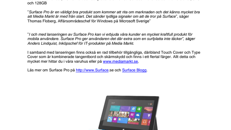 Surface Pro lanseras nu i Sverige, du hittar den på Media Markt