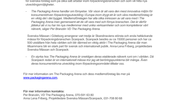 Svenska Mässan i Göteborg går med i The Packaging Arena
