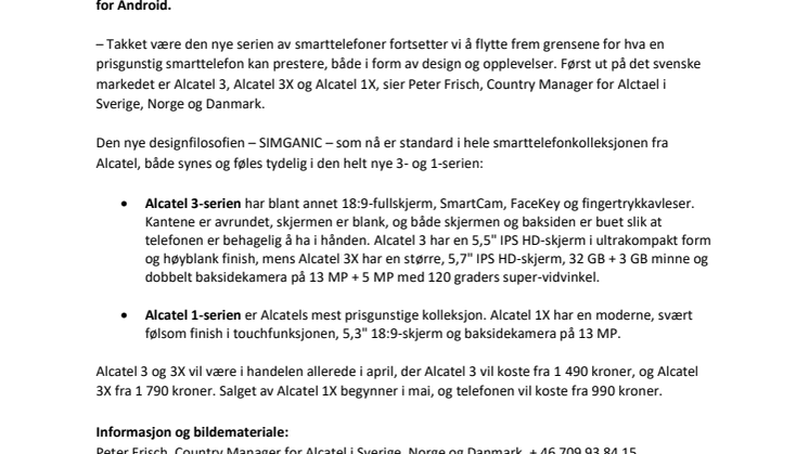Alcatel først i verden med 18:9-skjermformat i alle smarttelefonserier
