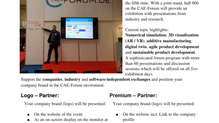 Sponsoring CAE-Forum Community Stand, Hannover Messe 2018
