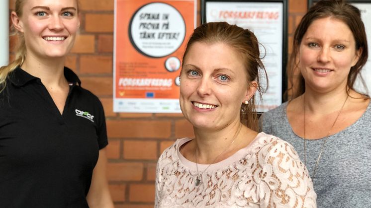 Fv. Tanja Lundberg, projektledare för ASSAR, Jill Elmshorn, forskningskommunikatör vid Högskolan i Skövde samt Lisa Lindgren, VD Balthazar Science Center.