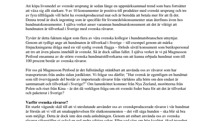 Hur svensk är egentligen hundmat som till stor del består av importerade råvaror?