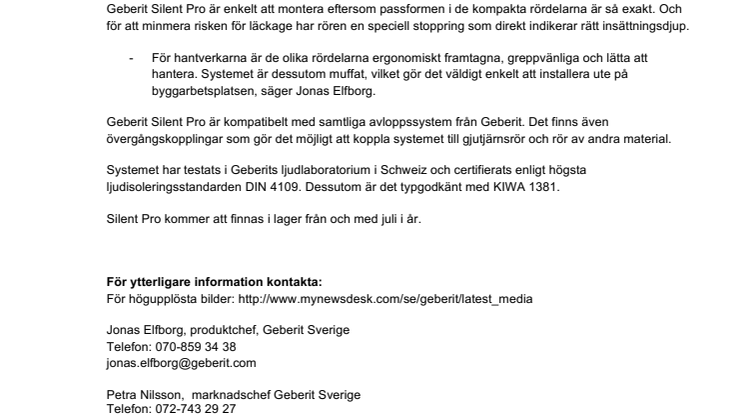 Silent Pro – nytt modernt avloppssystem från Geberit