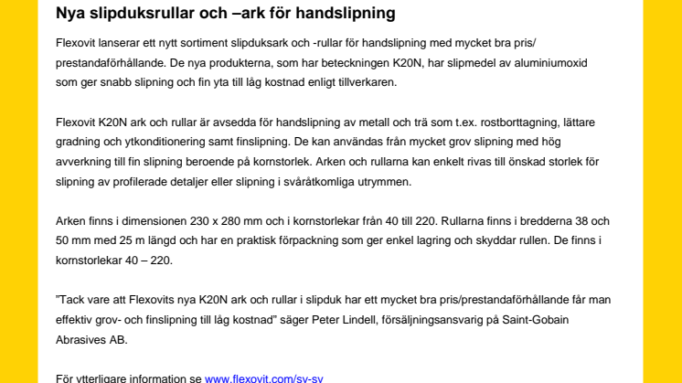 Nya slipduksrullar och –ark för handslipning