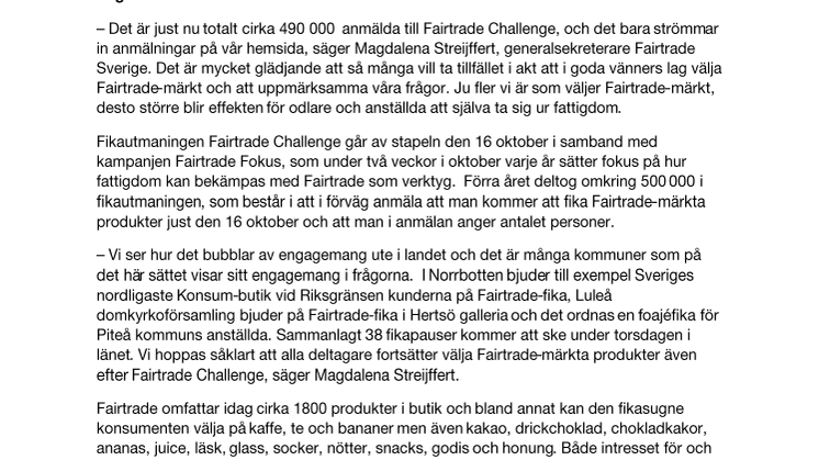 Nära 4900 norrbottningar fikar Fairtrade på torsdag