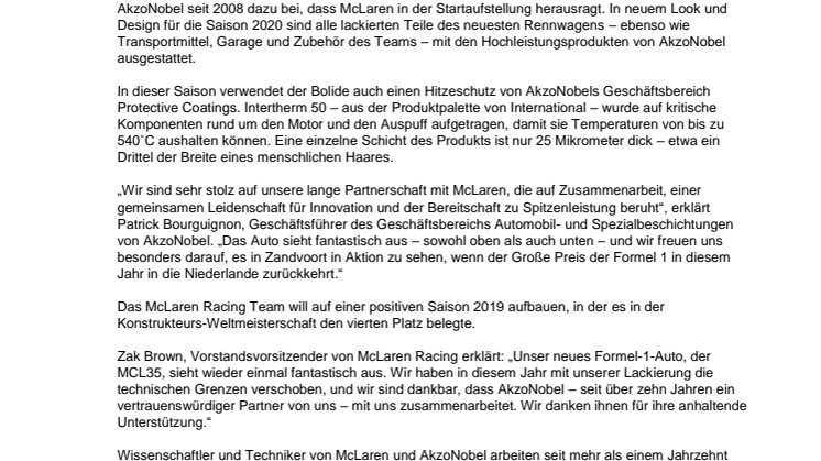 AkzoNobel bringt Coolness in McLarens neues Formel-1-Auto, den MCL35 