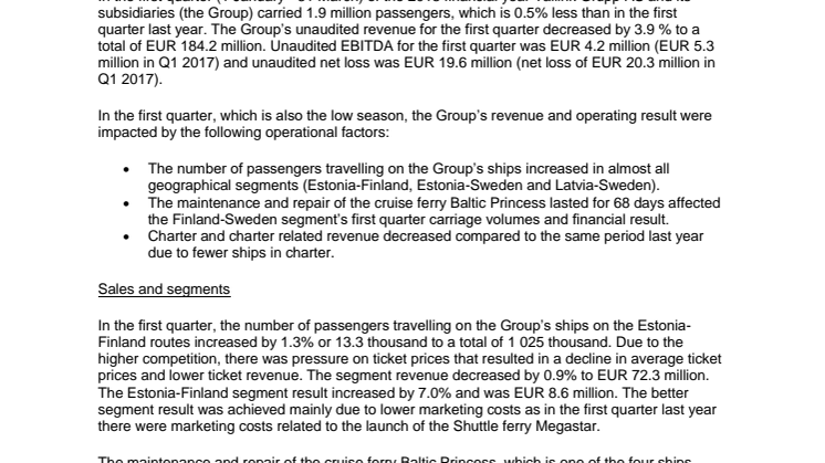 AS Tallink Grupp Unaudited Consolidated Interim Report Q1 2018