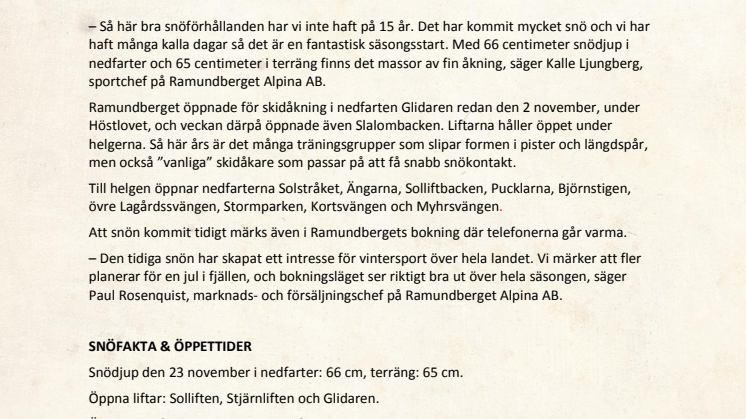 Rekordstart på vintern med 65 centimeter i terrängen