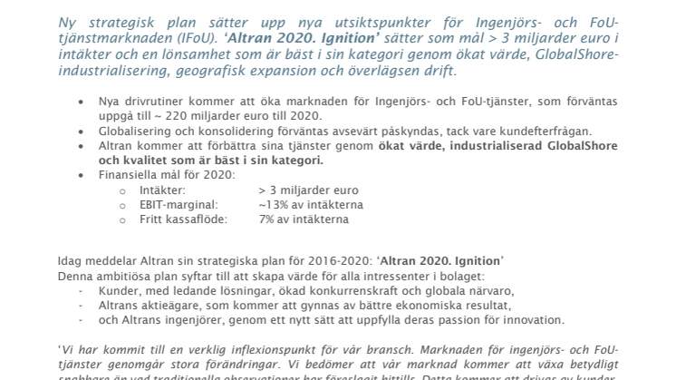 Altran lanserar sin strategiska plan: ‘Altran 2020. Ignition’