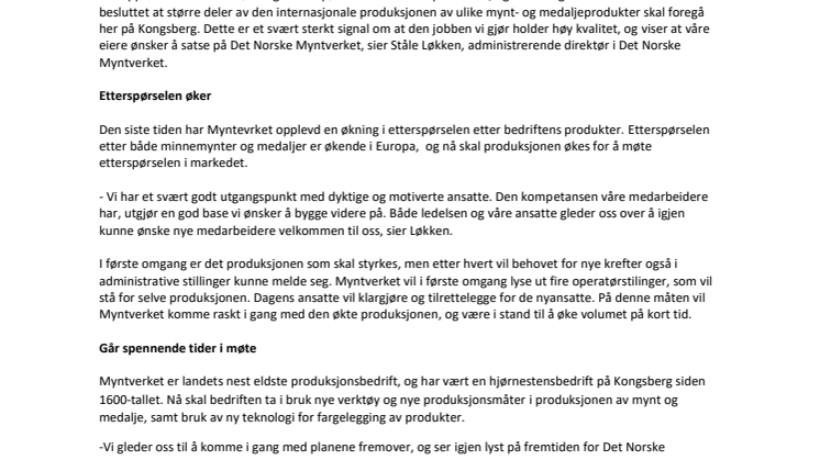 Det Norske Myntverket ansetter igjen