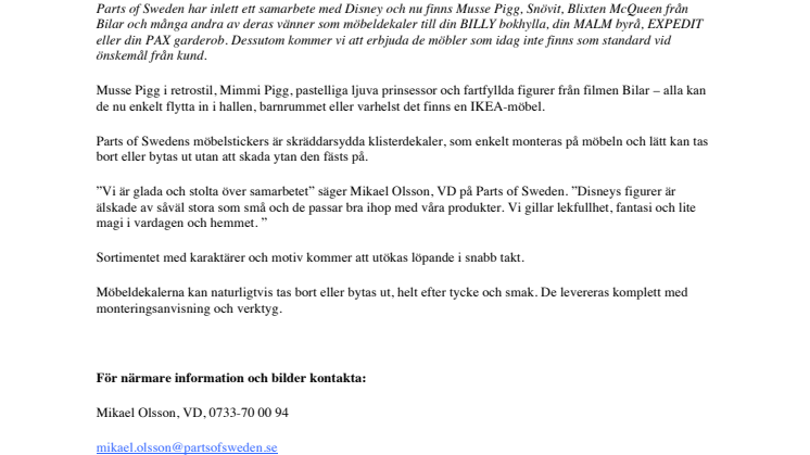 Parts of Sweden inleder samarbete med Disney 