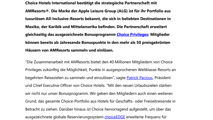 Choice Hotels wird zum führenden Player für All-Inclusive-Luxus-Resorts in den USA  