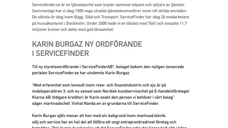 KARIN BURGAZ NY ORDFÖRANDE I SERVICEFINDER