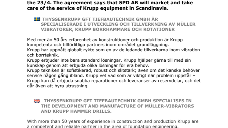 AVTAL MELLAN SPD AB OCH THYSSENKRUPP GFT TIEFBAUTECHNIK GMBH