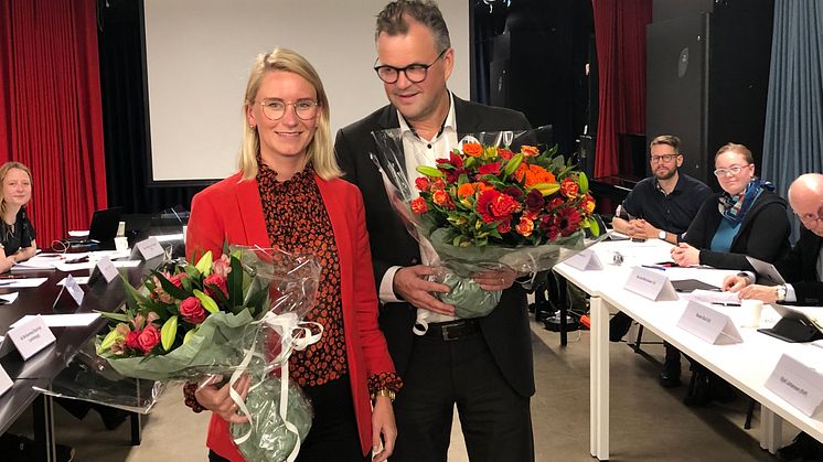 Avtroppende BU leder Line Oma og bydelsdirektør Tore Olsen Pran