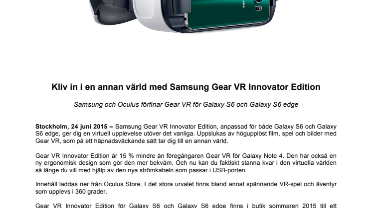 Kliv in i en annan värld med Samsung Gear VR Innovator Edition 