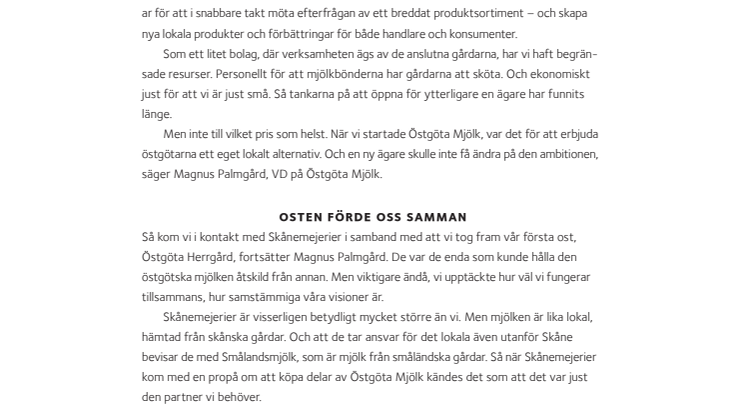 Skånemejerier köper in sig i Östgöta mjölk
