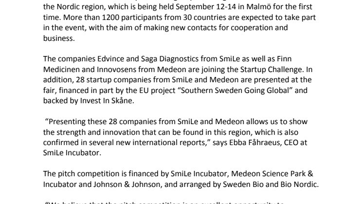 Regional startup companies in Start-up Challenge@NLSDays 2017 in Malmö