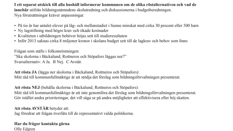 Information om folkomröstningen i Sunne i brevlådan
