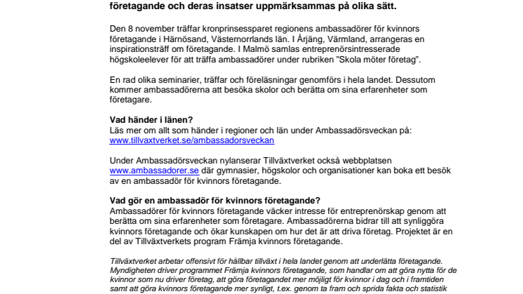 Kronprinsessan möter ambassadörer för kvinnors företagande