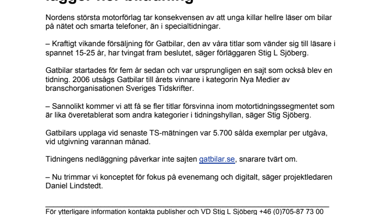 Albinsson & Sjöberg lägger ner biltidning