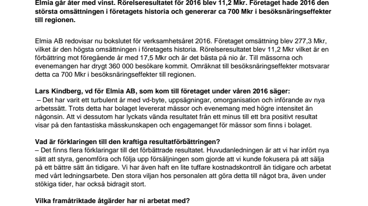 Positivt resultat för Elmia