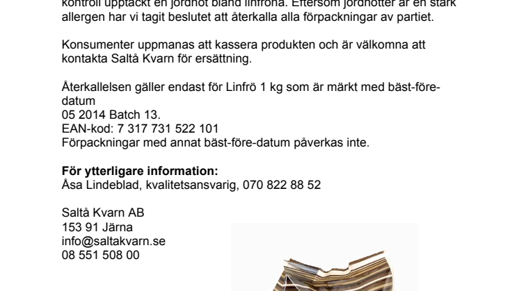 Saltå Kvarn återkallar Linfrö 1 kg