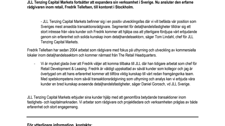  Retailexpert till JLL Tenzing Capital Markets