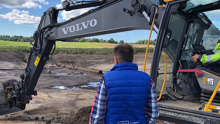 Våtmark som anläggs i Falkenbergs kommun. 