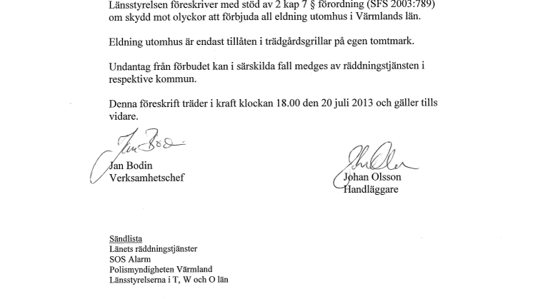 Länsstyrelsens beslut om eldningsförbud
